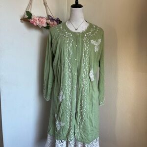 Vintage Cottagecore Storybook Knits Green Cardigan XL